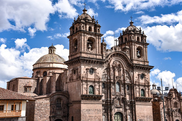 March 30, 2018 - Cusco, Peru: Plaza de Armas and Church of the Society of Jesus or Iglesia de la Compania de Jesus