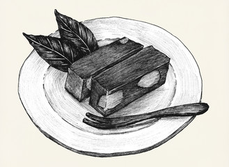 Hand drawn mizu yokan Japanese traditaional dessert