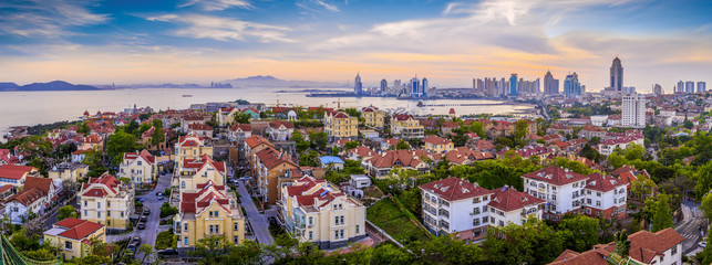 Coastal city Qingdao urban architectural landscape skyline - obrazy, fototapety, plakaty