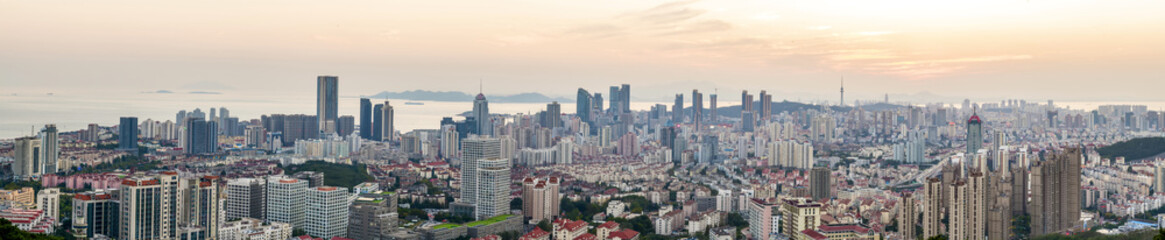 A bird's eye view of the beautiful city scene of the coastal city of Qingdao