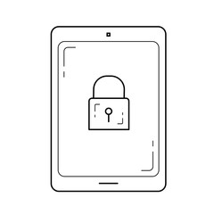 Digital tablet security vector line icon isolated on white background. Digital tablet security line icon for infographic, website or app.