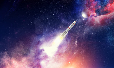 Rocket in space. Mixed media