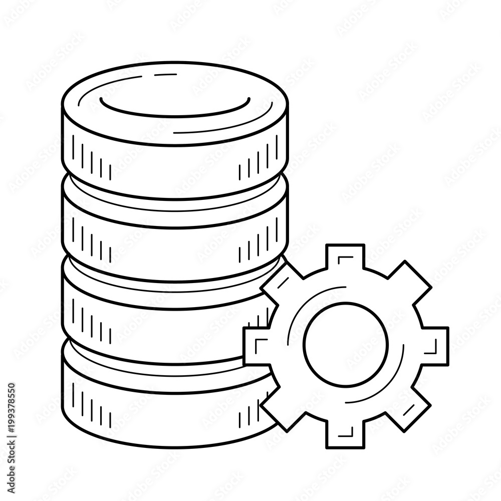 Poster computer server vector line icon isolated on white background. database configuration line icon for 