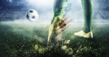 Soccer goal moment. Mixed media
