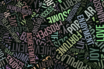 Abstract business illustrations background. Words cloud, decoration, generative, web & positive.