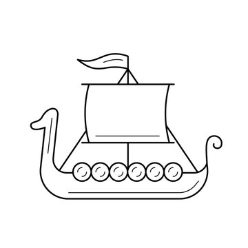 Viking ship vector line icon isolated on white background. Viking ship line icon for infographic, website or app. Icon designed on a grid system.