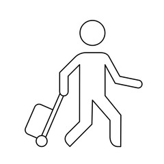 Man with a bag, suitcase, vector line icon isolated on white background