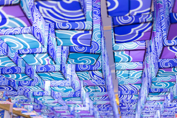 Bokeh abstract blurred of Beautiful blue lantern decoration, background.