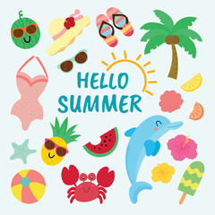 set of cute summer