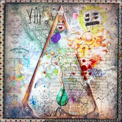 Foto op Canvas Achtergrond met alchemistische, astrologische en esoterische symbolen, ontwerpen en tekens © Rosario Rizzo