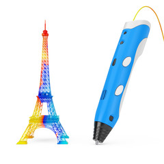 3d Printing Pen Print Color Eiffel Tower. 3d Rendering