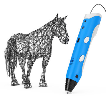 3d Printing Pen Print Abstract Horse. 3d Rendering