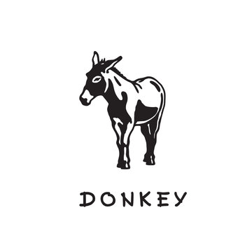 Donkey - black and white logo.
Abstract drawing of cute animal of livestock. Vector illustration together with a large raster image.