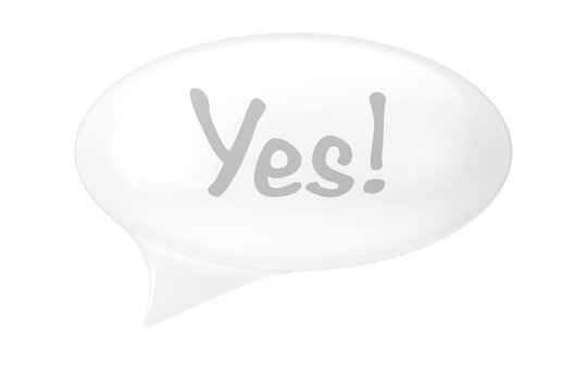 White Speech Bubble with Yes Sign. 3d Rendering