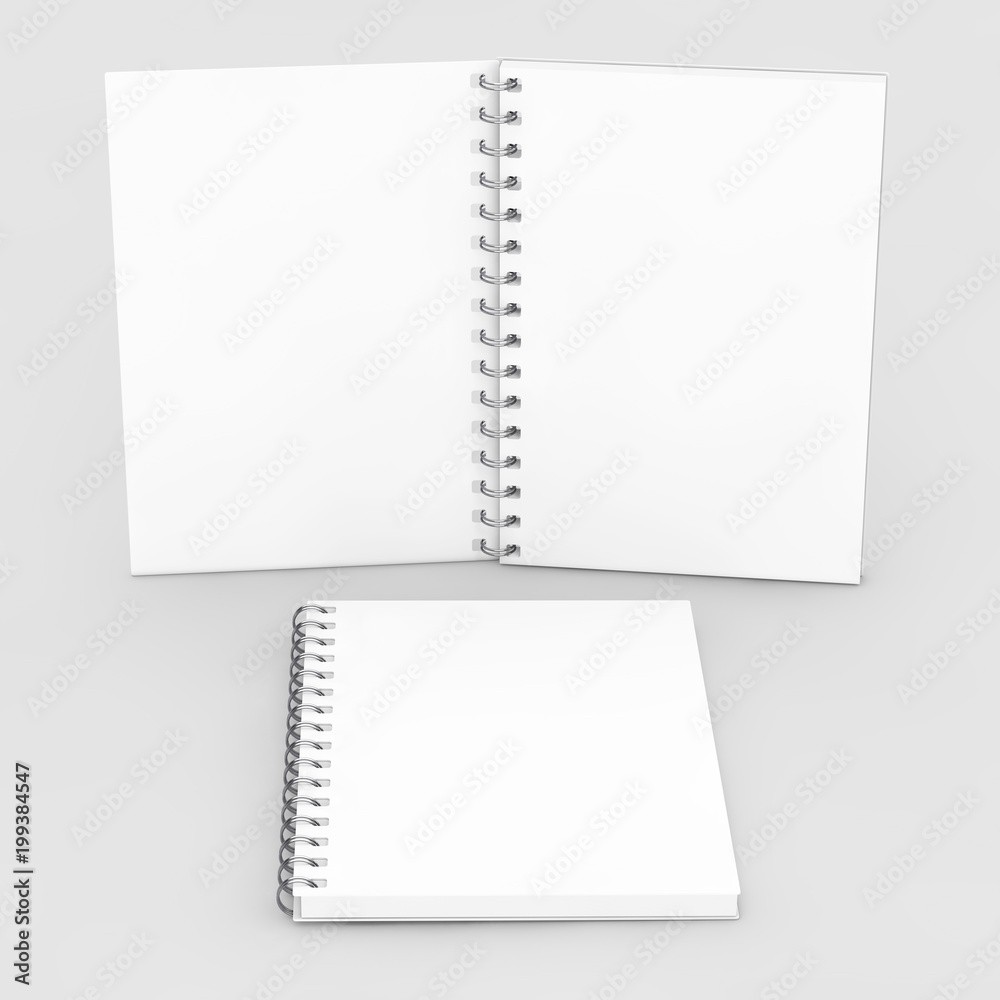 Fototapete Blank Spiral Notepad Notebook Mockup. 3d Rendering