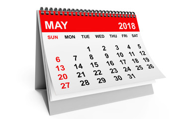 Calendar May 2018. 3d rendering