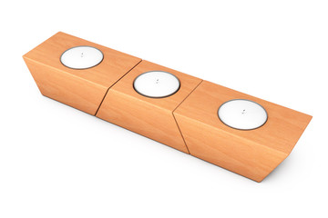 Three Aroma Candles Standing on a Wooden Panel Stand. 3d Rendering