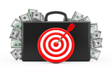 Black Suitcase Full of Hundred Dollars with Target as Darts. 3d Rendering