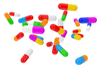 Many Color Health Care Pills Capsules. 3d Rendering