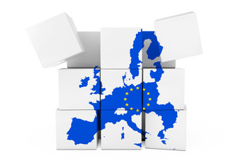 European Union Map in the Form of Cube. 3d Rendering © doomu