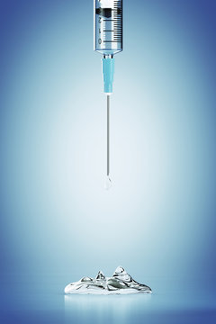Medical Syringe with Fluid Drops Injection. 3d Rendering