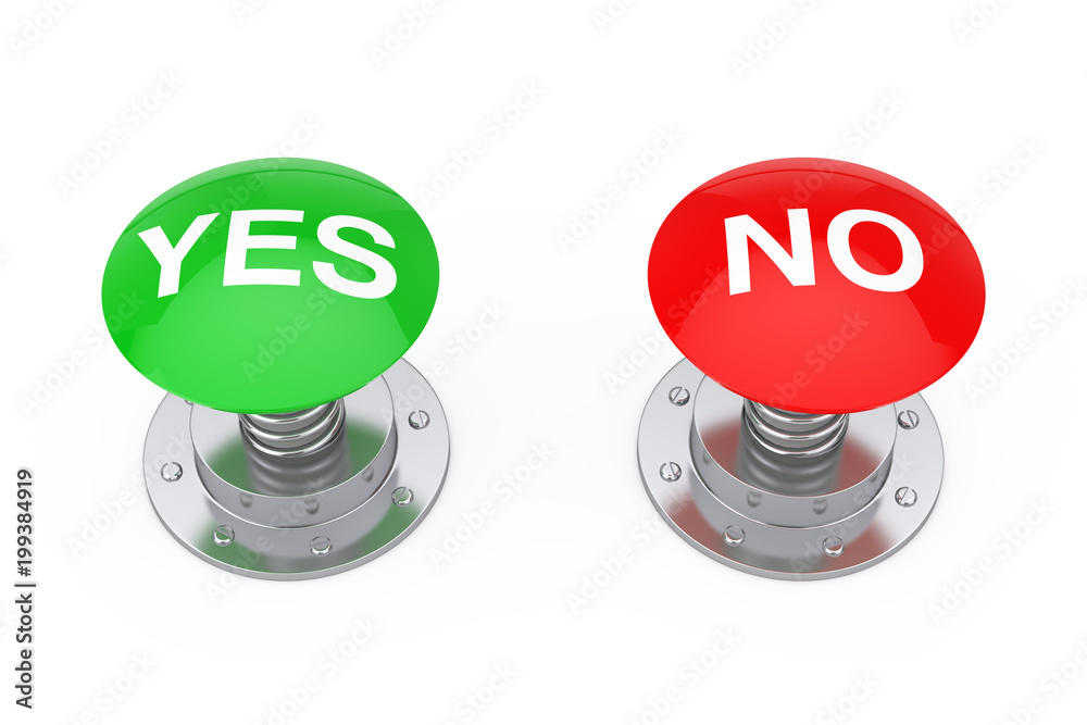 Fototapete green yes and red no buttons knobs. 3d rendering