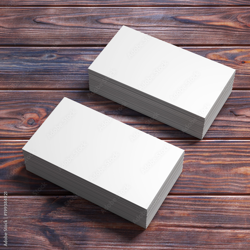 Poster stacks of white blank business cards. 3d rendering