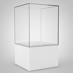 Empty Promotion Glass Showcase with Pedestal. 3d Rendering