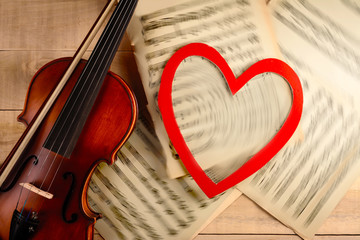 violin and red heart