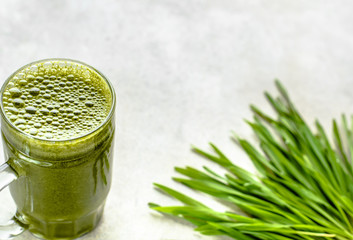 Ground barley grass green drink. Organic vegan diet, detox superfood concept