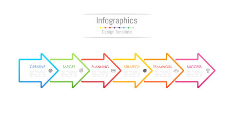 Infographic design elements for your business data with 6 options, parts, steps, timelines or processes. Arrow sign concept, Vector Illustration.