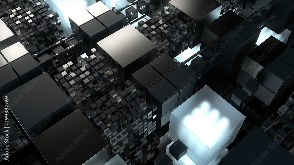 Fototapete 3d render technology background. abstract structure with cubes forms. different element materials. s