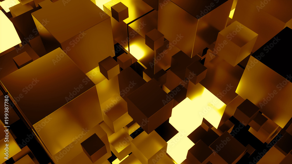 Poster 3d render technology background. abstract structure with cubes forms. different element materials. s
