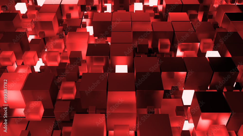 Poster 3d render technology background. abstract structure with cubes forms. different element materials. s