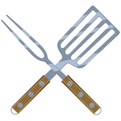 Colorful cartoon BBQ fork spatula cross