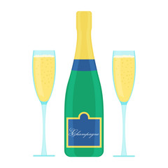 Champagne bottle and two glasses