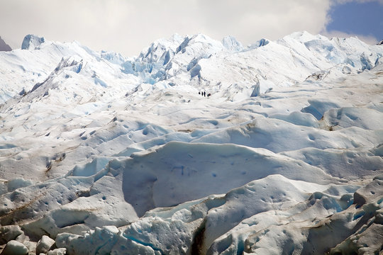 Hiking on the Perito Moreno Glacier view from Brazo Rico in the Argentino Lake in Patagonia, Argentina