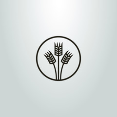 black and white linear icon three wheat ears in a round frame