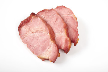 roasted pork slices isolated on white background
