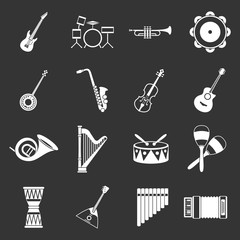 Musical instruments icons set grey vector
