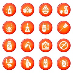 Pest control tools icons set red vector