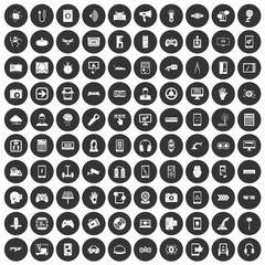 100 gadget icons set black circle