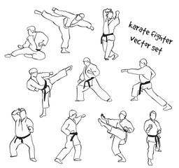 silhouettes of karate fighters