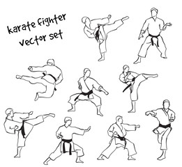 silhouettes of karate fighters