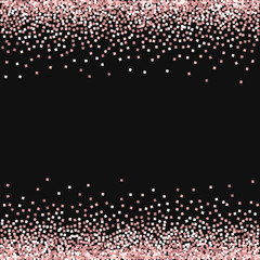 Pink gold glitter. Borders with pink gold glitter on black background. Appealing Vector illustration.