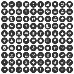 100 gardening icons set black circle