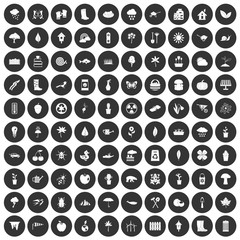 100 garden stuff icons set black circle