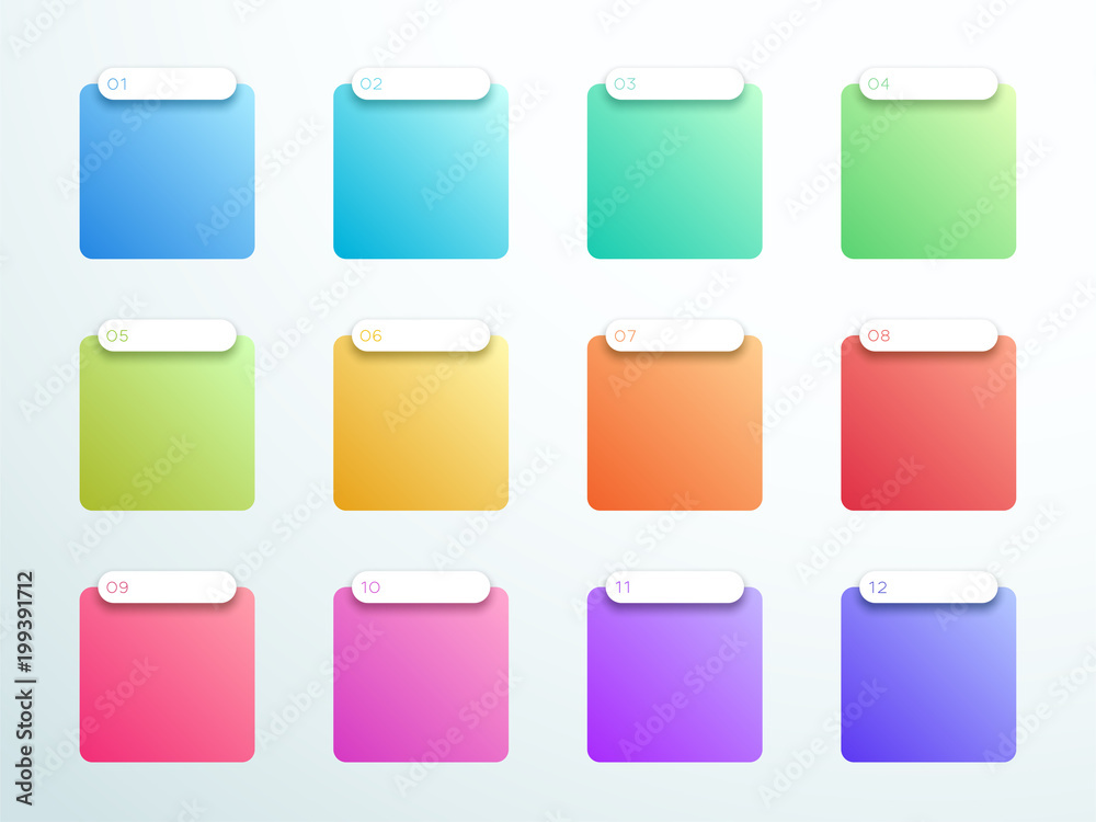 Fototapete numbered gradient square text boxes 1 to 12 vector