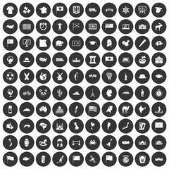 100 geography icons set black circle