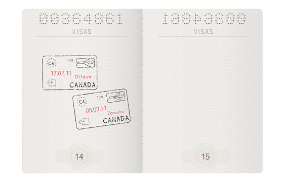Passport pages. With stamp of Ottawa and Toronto, Canada